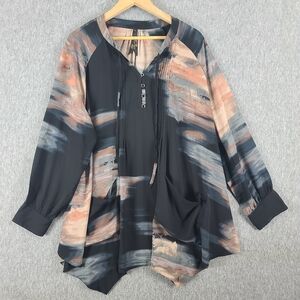 Melissa McCartney Seven7 1X Tie Die Tunic Top Black Peach